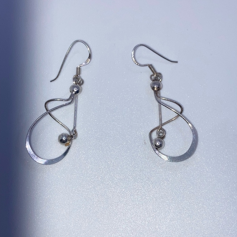 Vtg Sterling Silver Abstract Wavy Ball Dangle Earrings 1.7”